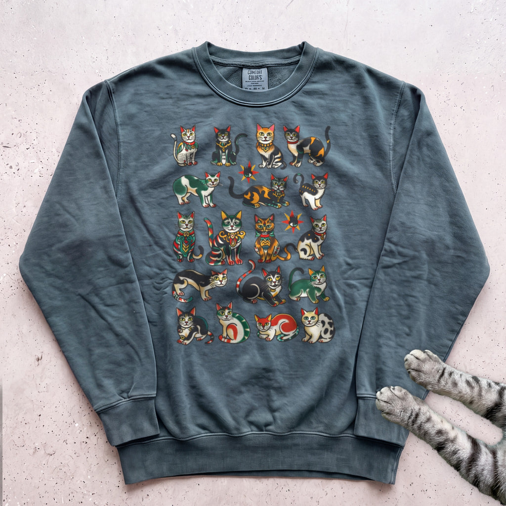 Colorful Kittens Grid Sweatshirt - Blue Spruce