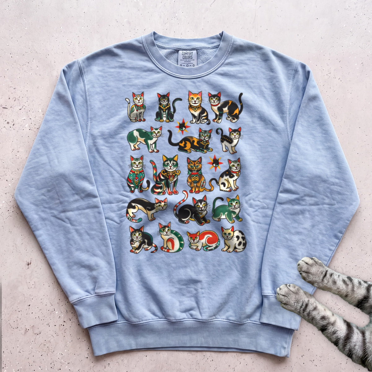 Colorful Kittens Grid Sweatshirt - Chambray