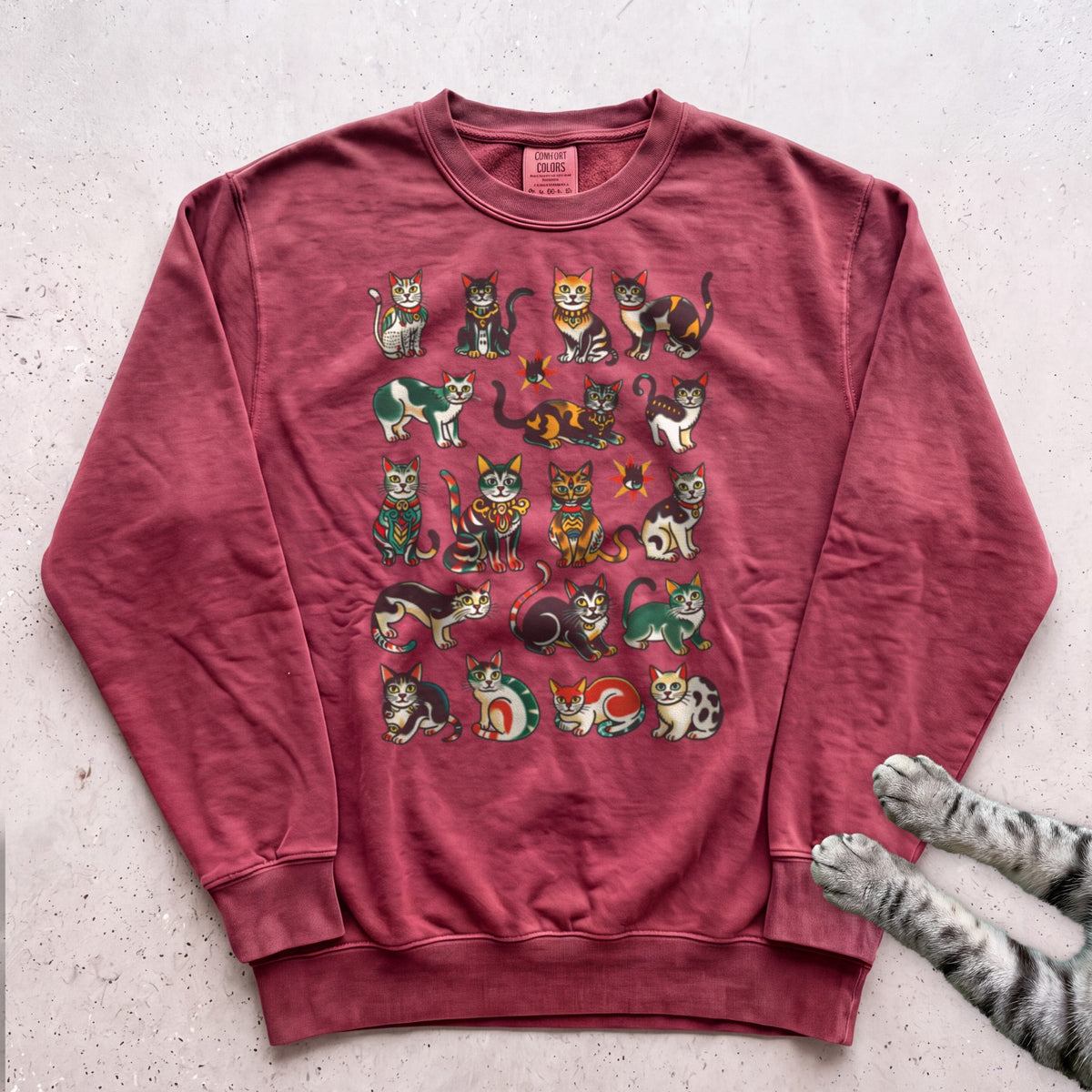 Colorful Kittens Grid Sweatshirt - Crimson