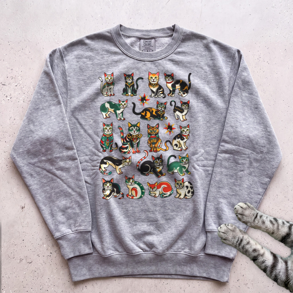 Colorful Kittens Grid Sweatshirt - Grey