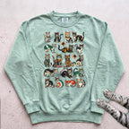 Colorful Kittens Grid Sweatshirt - Light Green