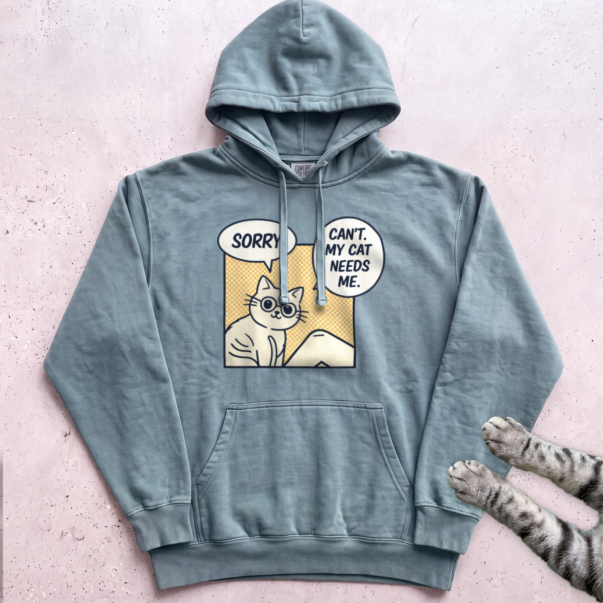 Comic Cat Hoodie - Seafoam