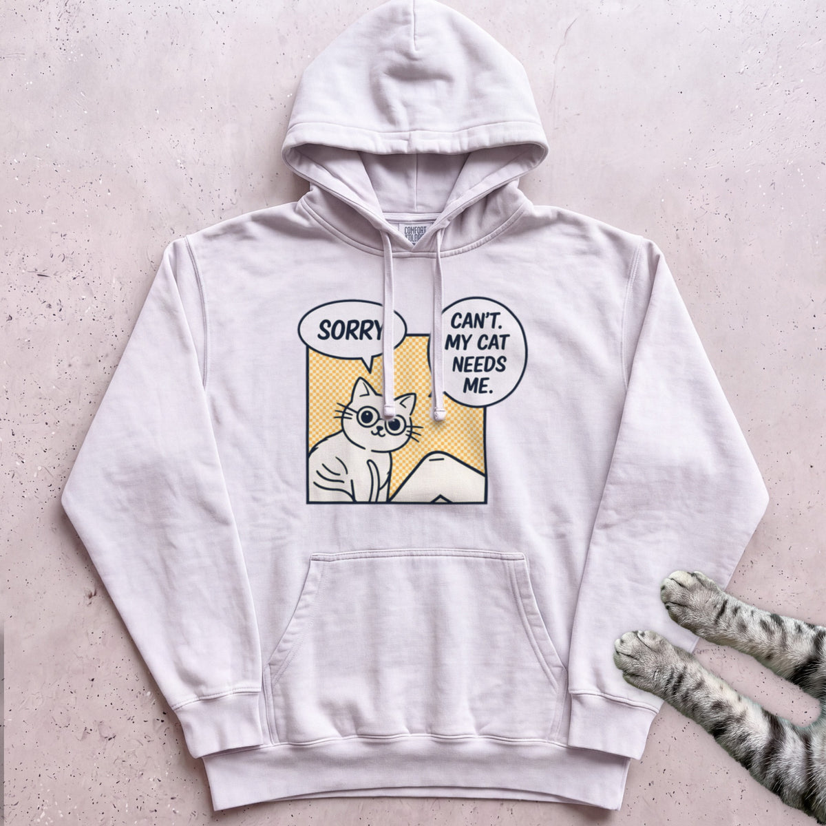 Comic Cat Hoodie - White
