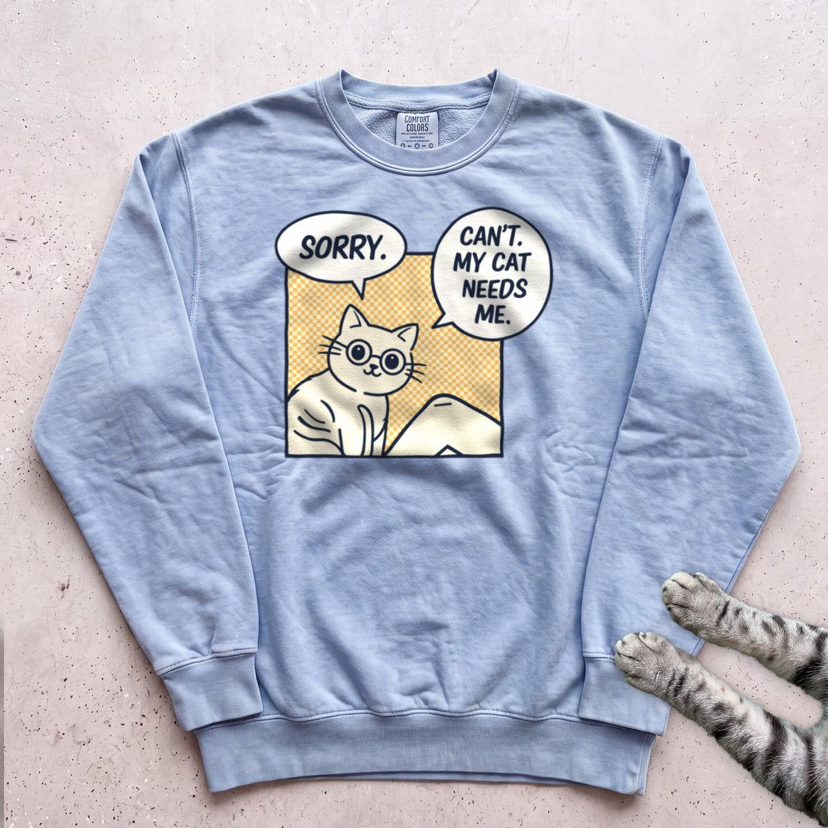 Comic Cat Sweatshirt - Chambray