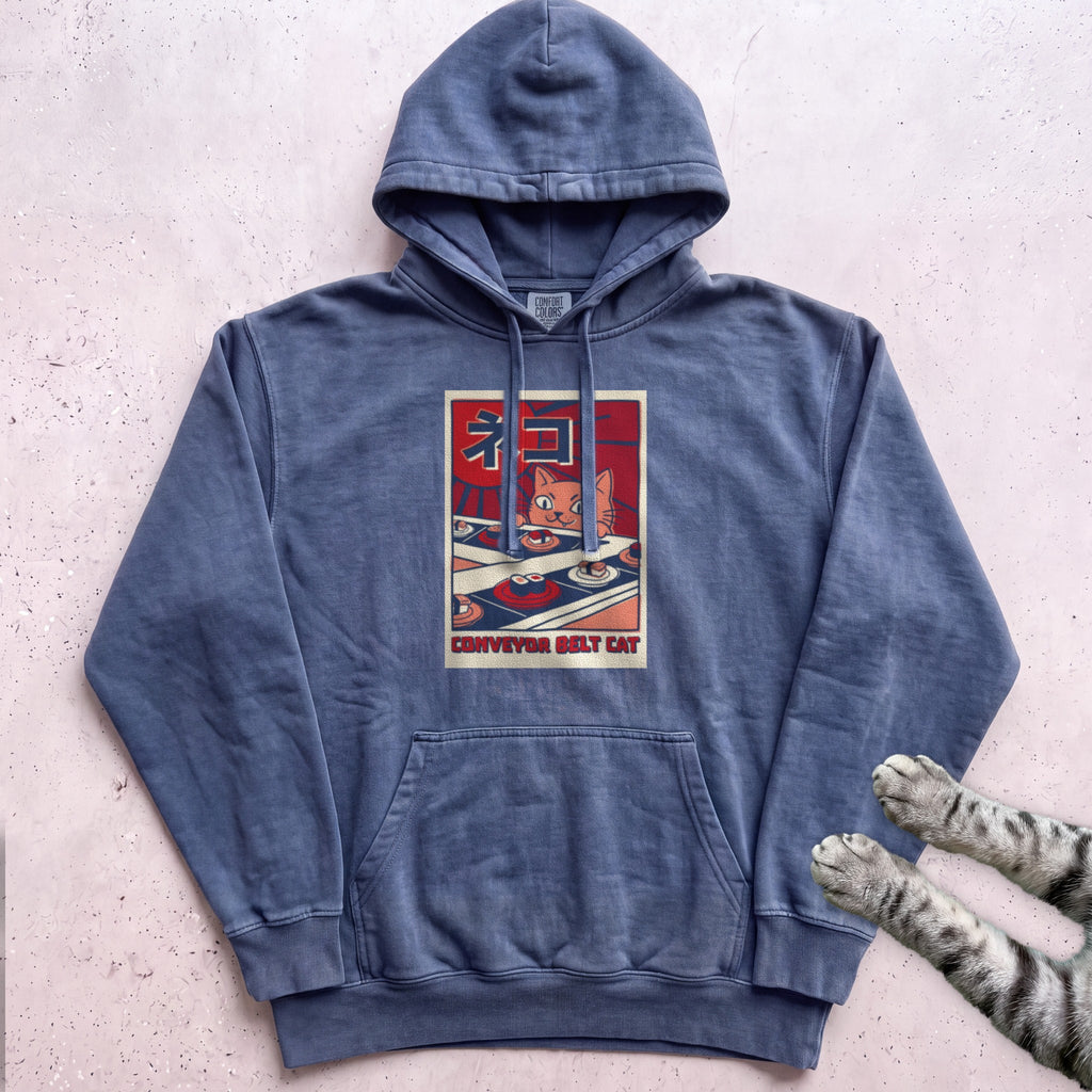 Conveyor Belt Cat Hoodie - Denim