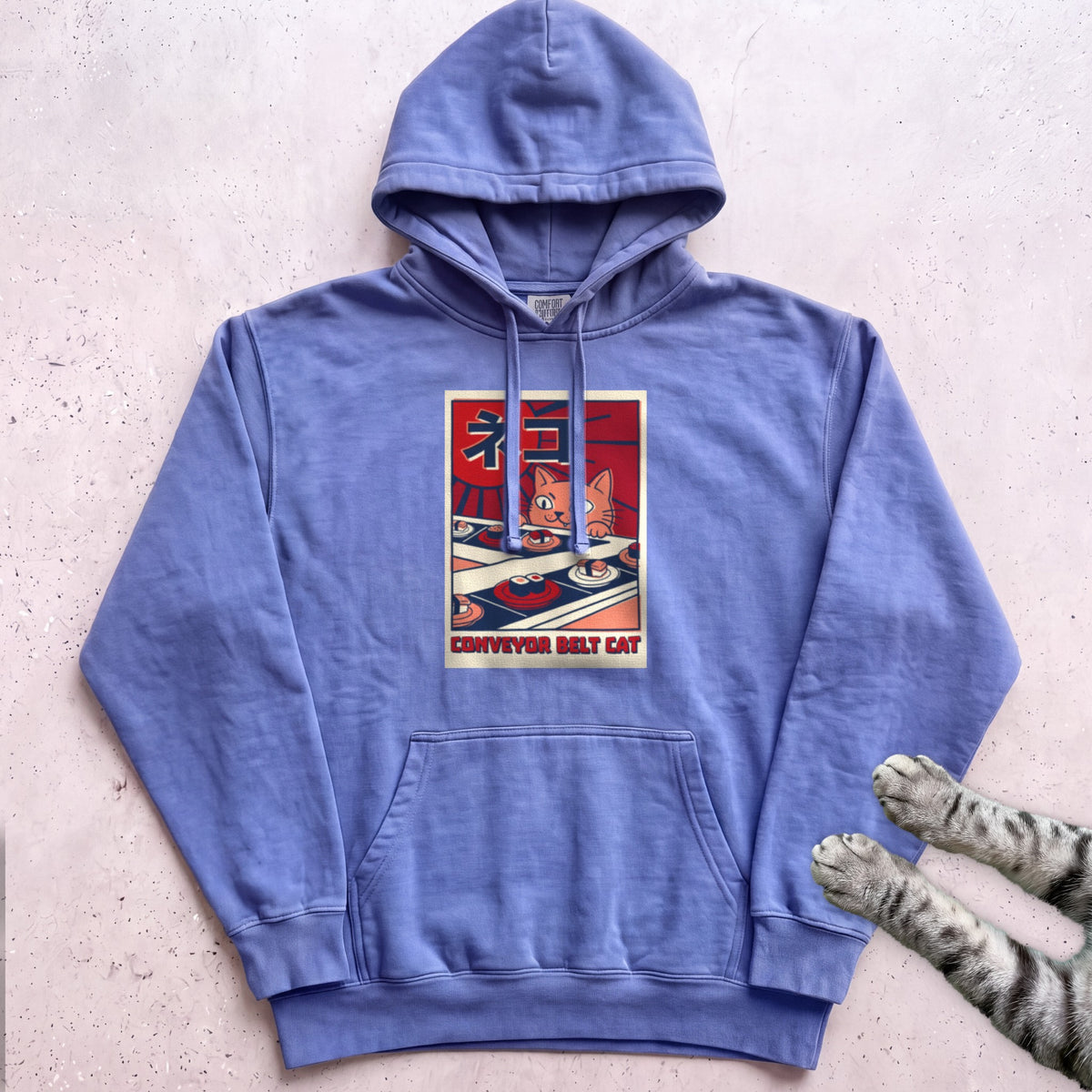 Conveyor Belt Cat Hoodie - Flo Blue