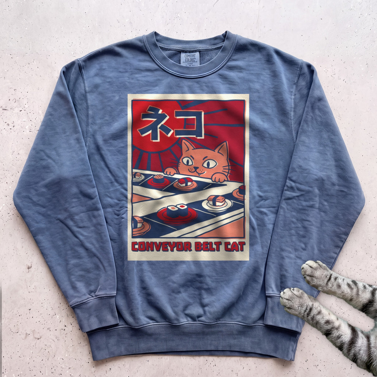 Conveyor Belt Cat Sweatshirt - Blue Jean
