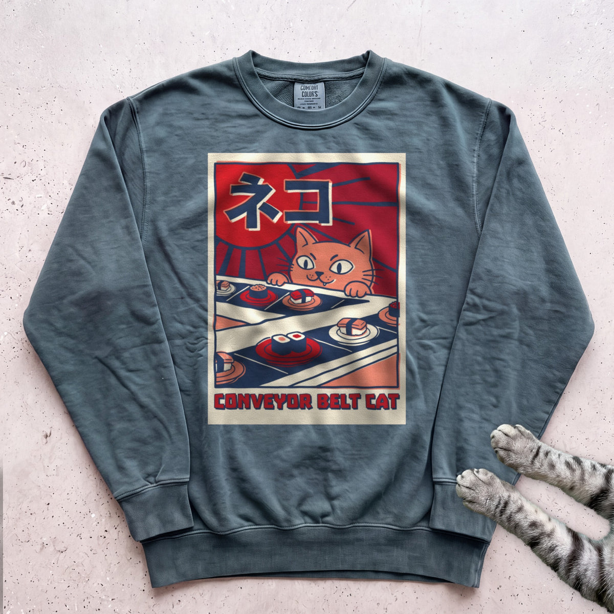 Conveyor Belt Cat Sweatshirt - Blue Spruce