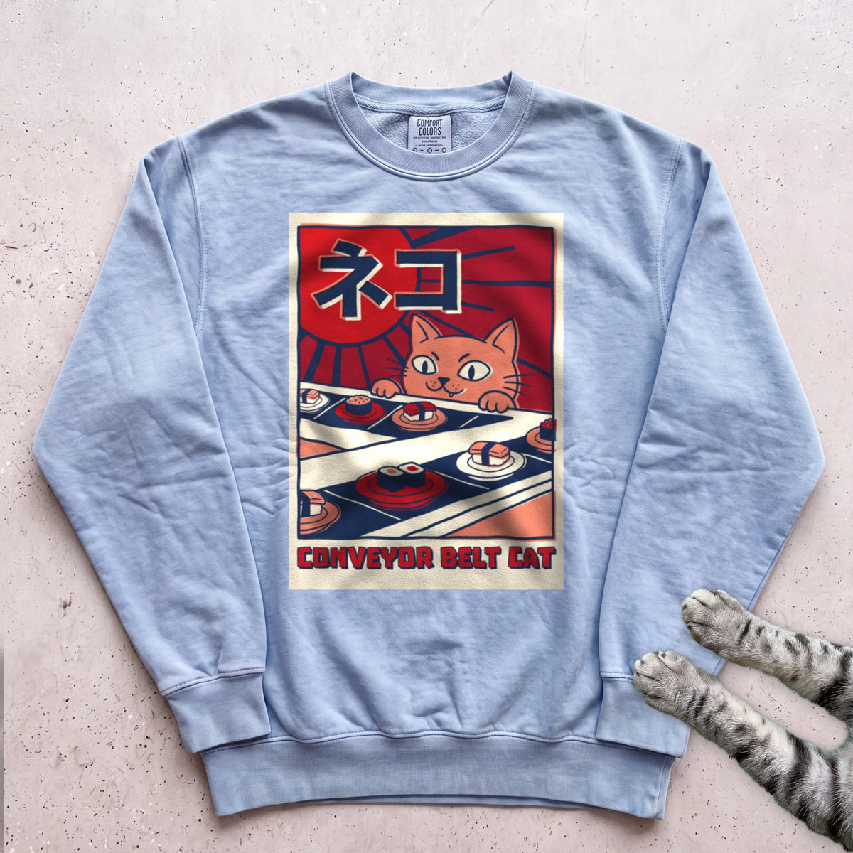 Conveyor Belt Cat Sweatshirt - Chambray