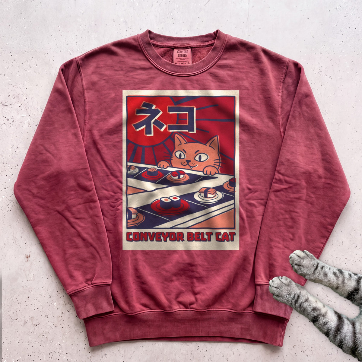 Conveyor Belt Cat Sweatshirt - Crimson