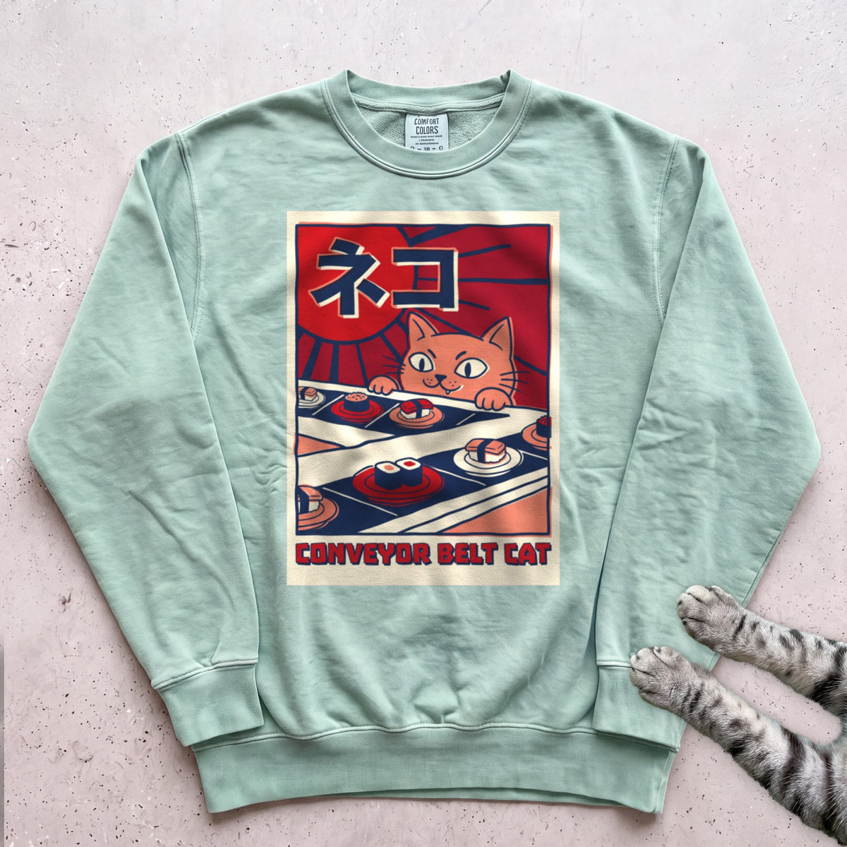 Conveyor Belt Cat Sweatshirt - Light Green