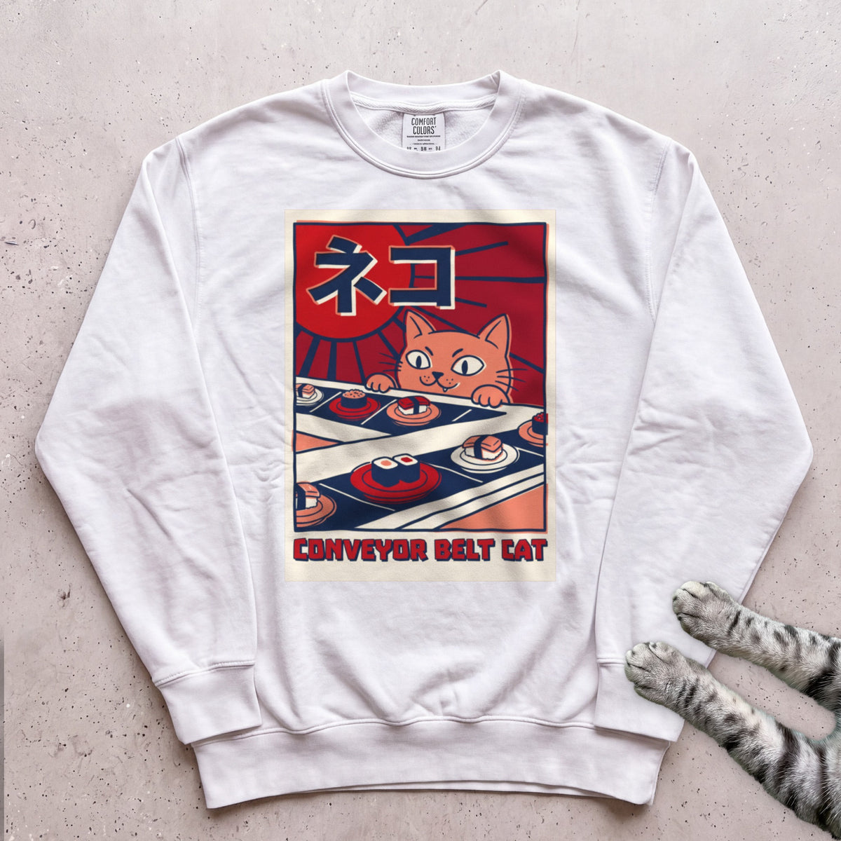 Conveyor Belt Cat Sweatshirt - White