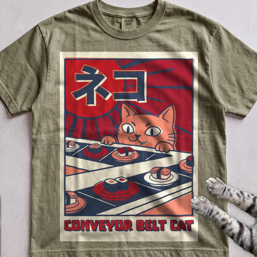 Conveyor Belt Cat T-Shirt - Moss