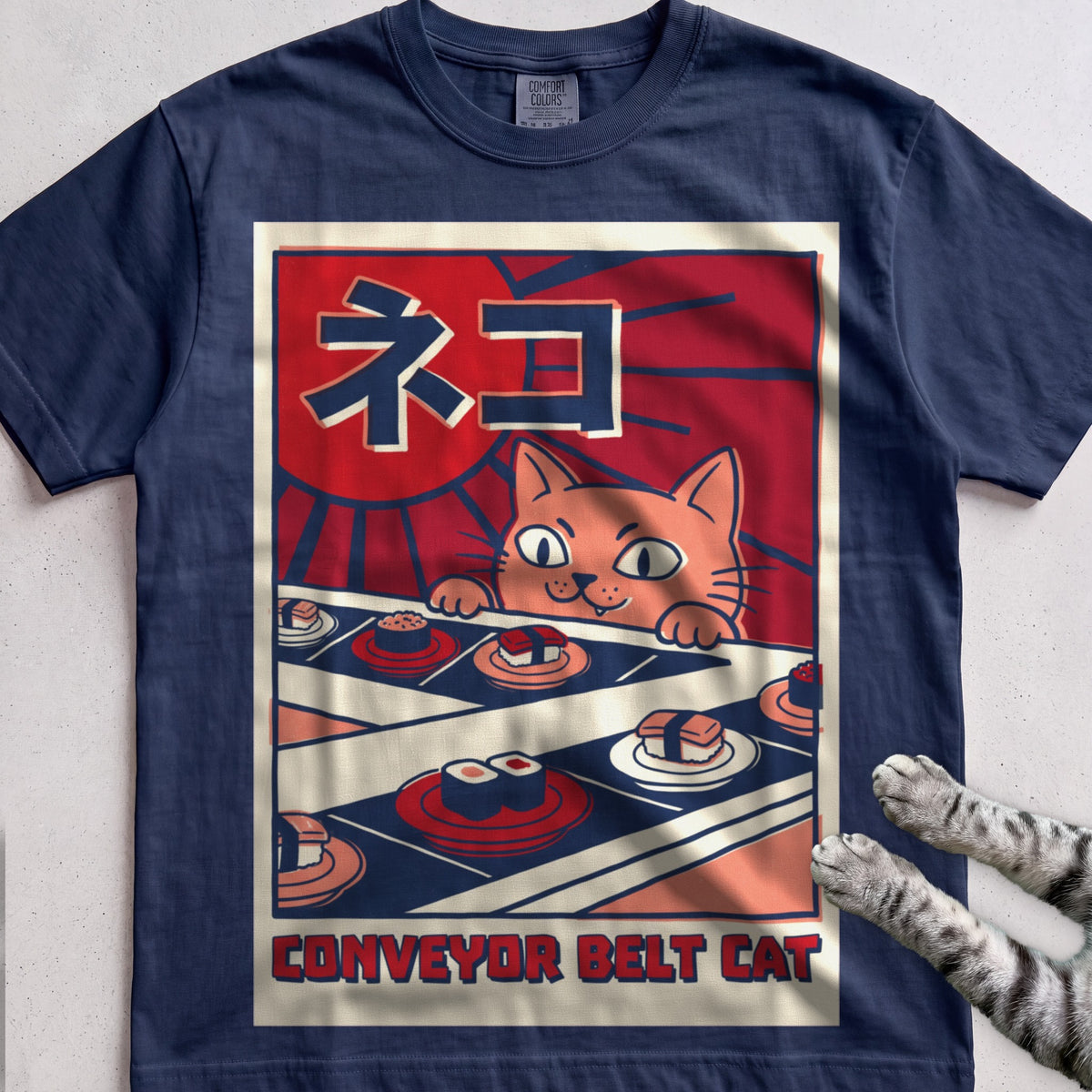 Conveyor Belt Cat T-Shirt - True Navy