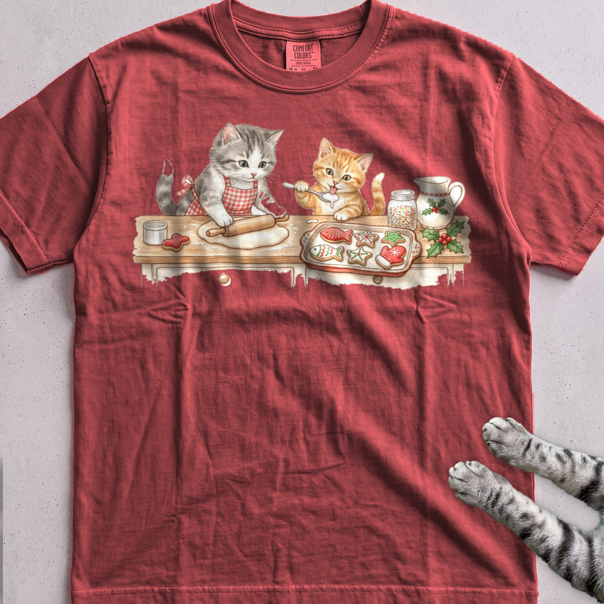 Cookie Crew Cat T-Shirt - Crimson