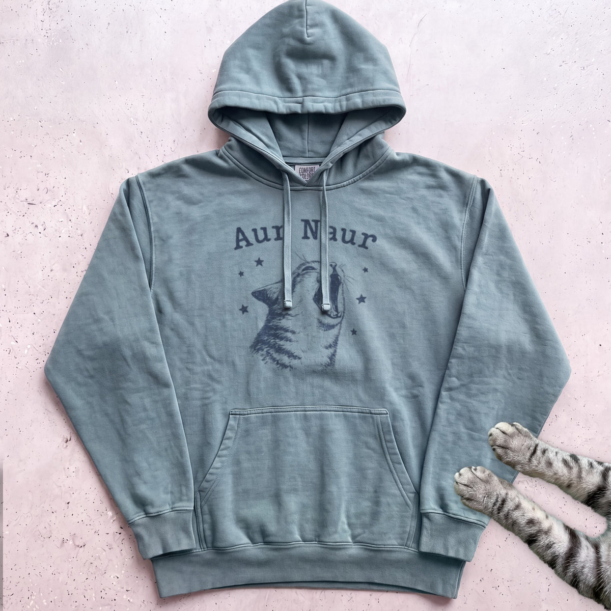 Aur Naur Cat Yawn Hoodie - Seafoam