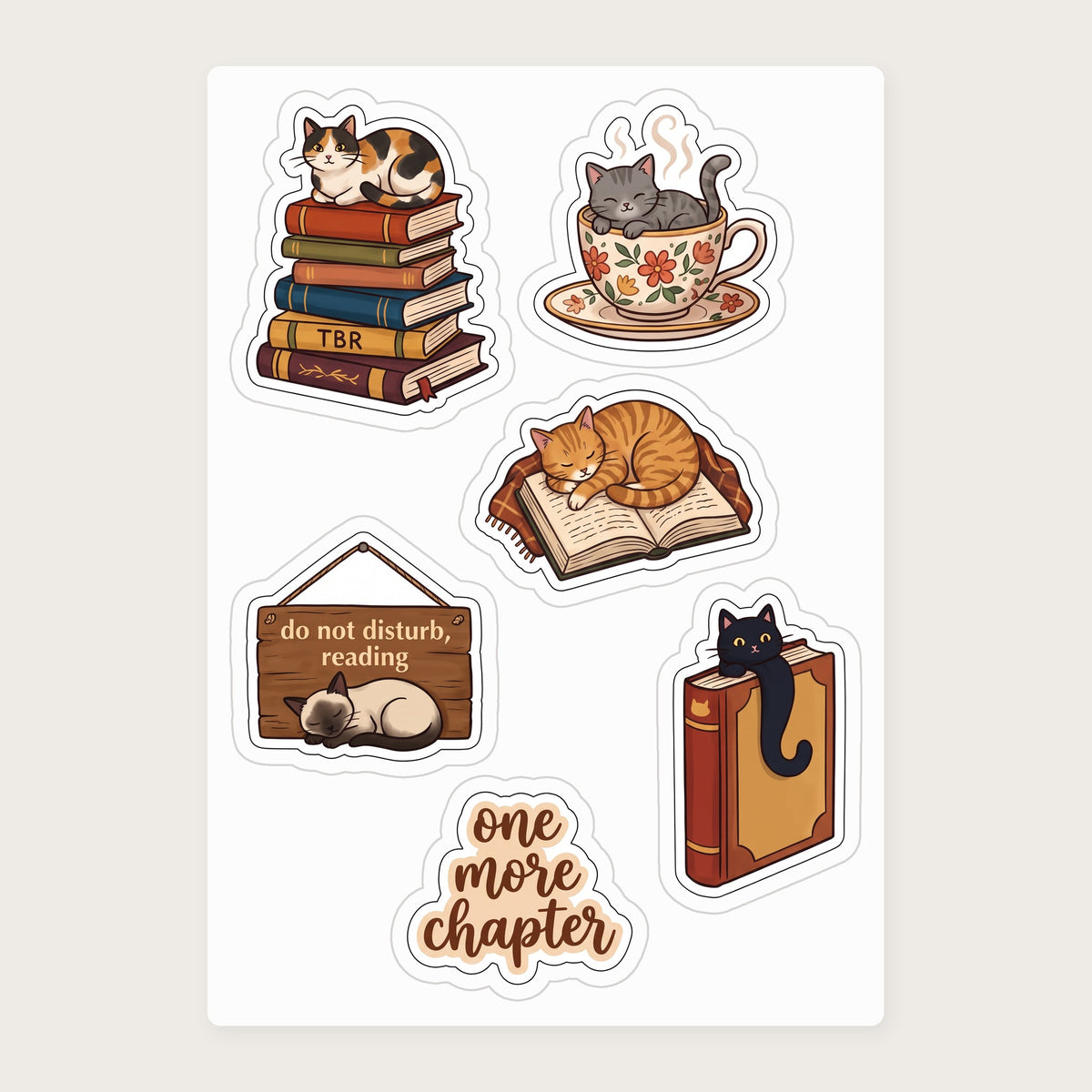 Cozy Cat Reader Sticker Sheet, actual sheet layout
