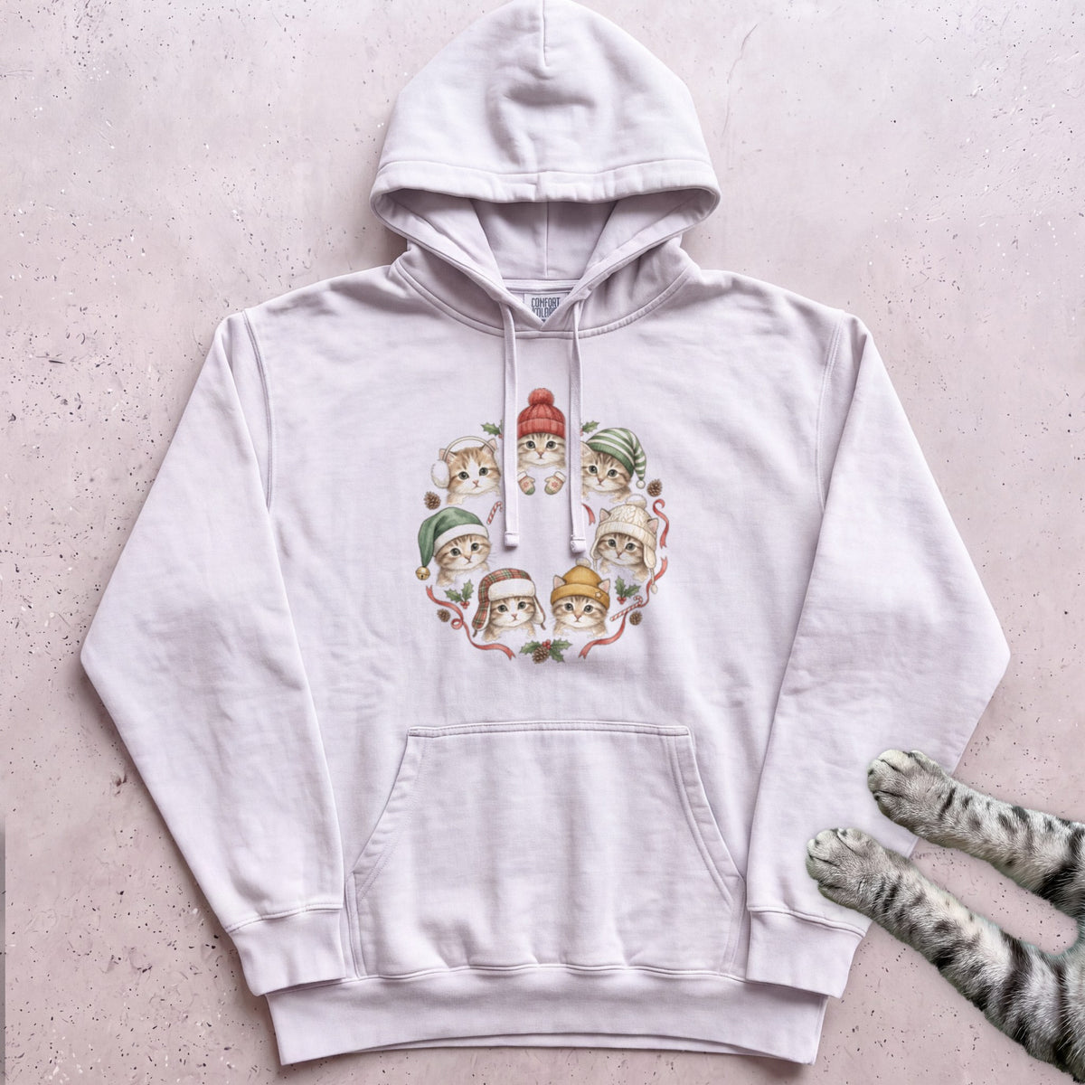 Cozy Hat Kittens Hoodie - White