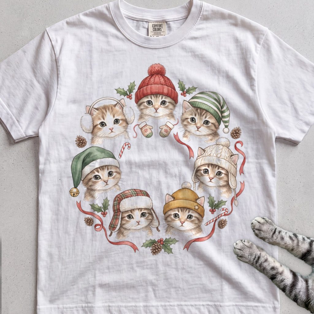 Cozy Hat Kittens T-Shirt - White