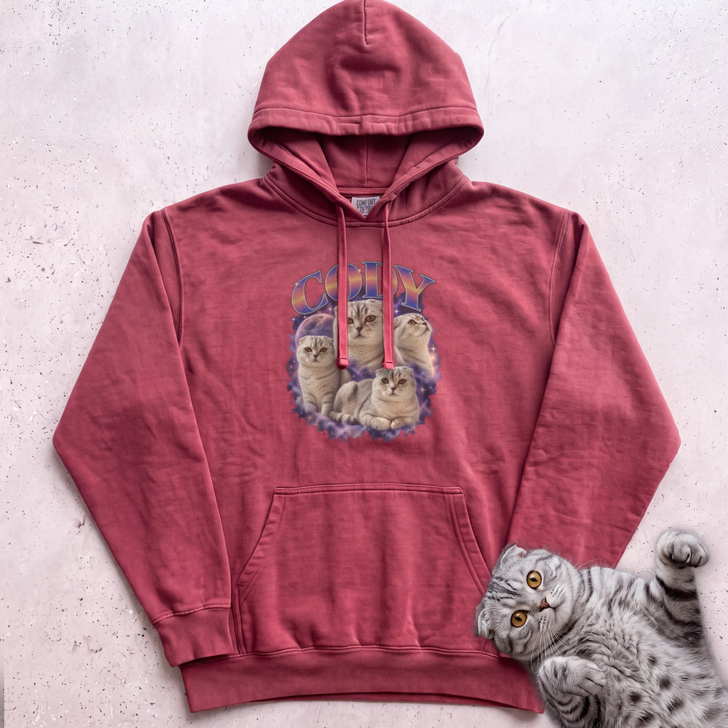 Custom Cat Graphic Hoodie — Retro Portraits Personalized Cat - Crimson