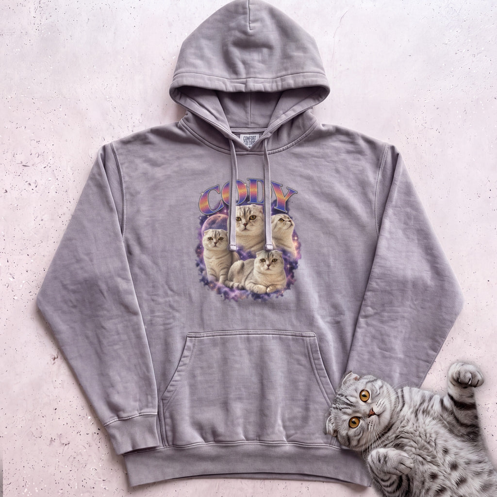 Custom Cat Graphic Hoodie — Retro Portraits Personalized Cat - Grey