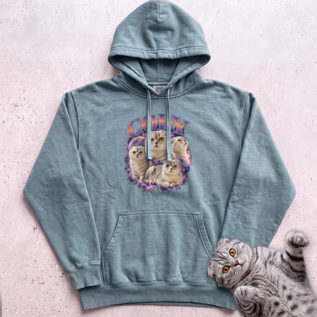 Custom Cat Graphic Hoodie — Retro Portraits Personalized Cat - Seafoam