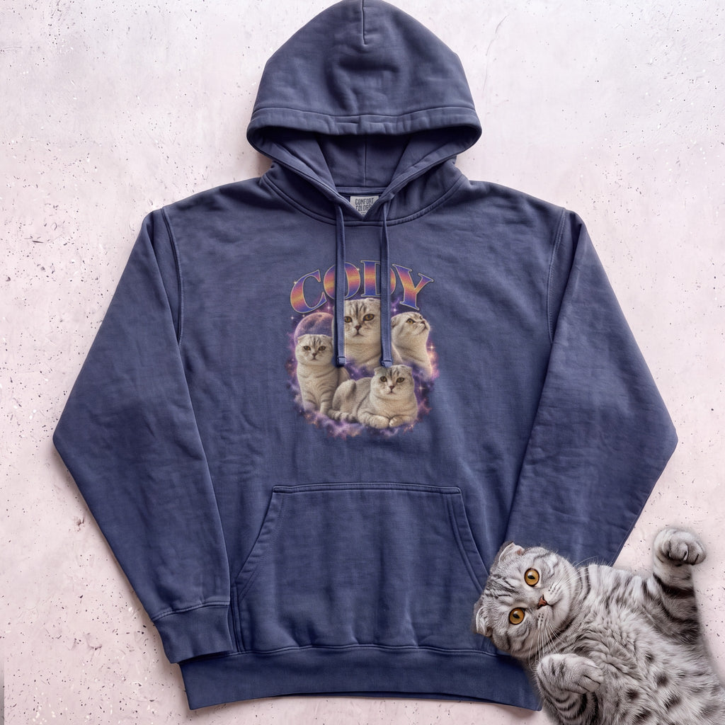 Custom Cat Graphic Hoodie — Retro Portraits Personalized Cat - True Navy