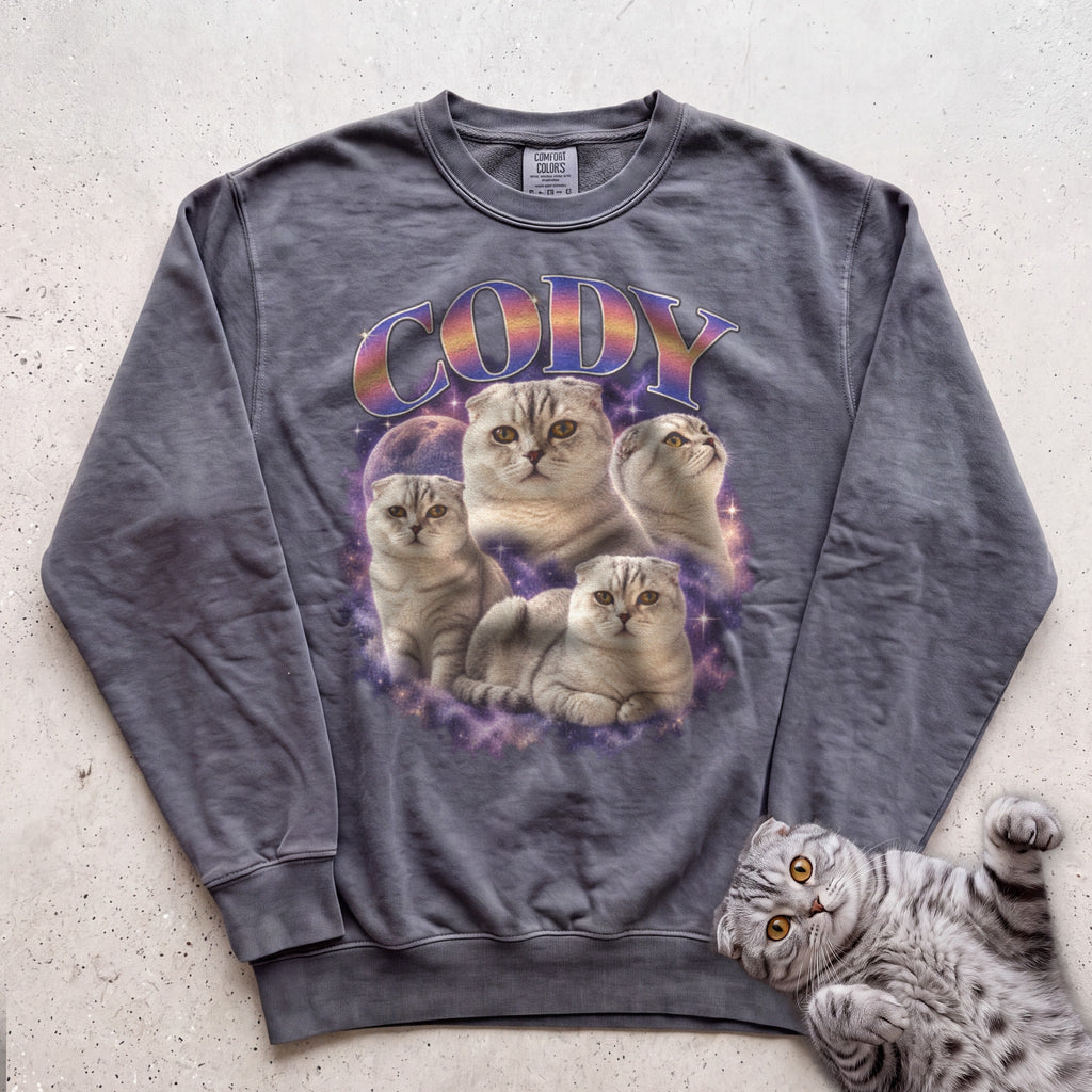 Custom Cat Graphic Sweatshirt — Retro Portraits Personalized Cat - Pepper
