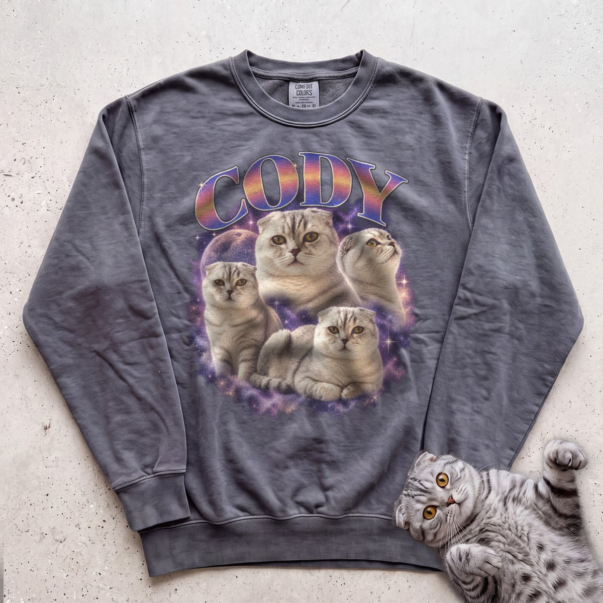 Custom Cat Graphic Sweatshirt — Retro Portraits Personalized Cat - Pepper