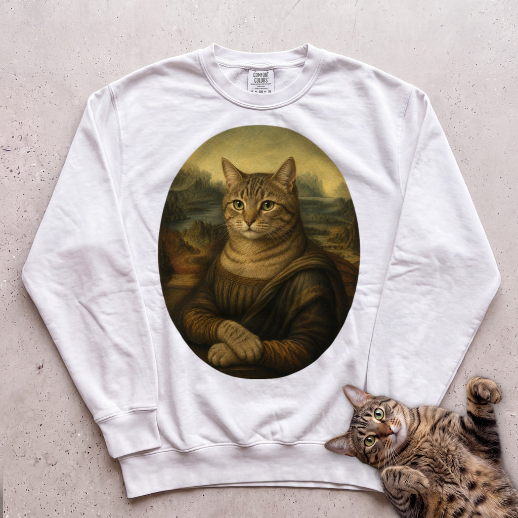 Custom Cat Mona Lisa Sweatshirt — Vintage Portrait Personalized Cat Sweatshirt - White