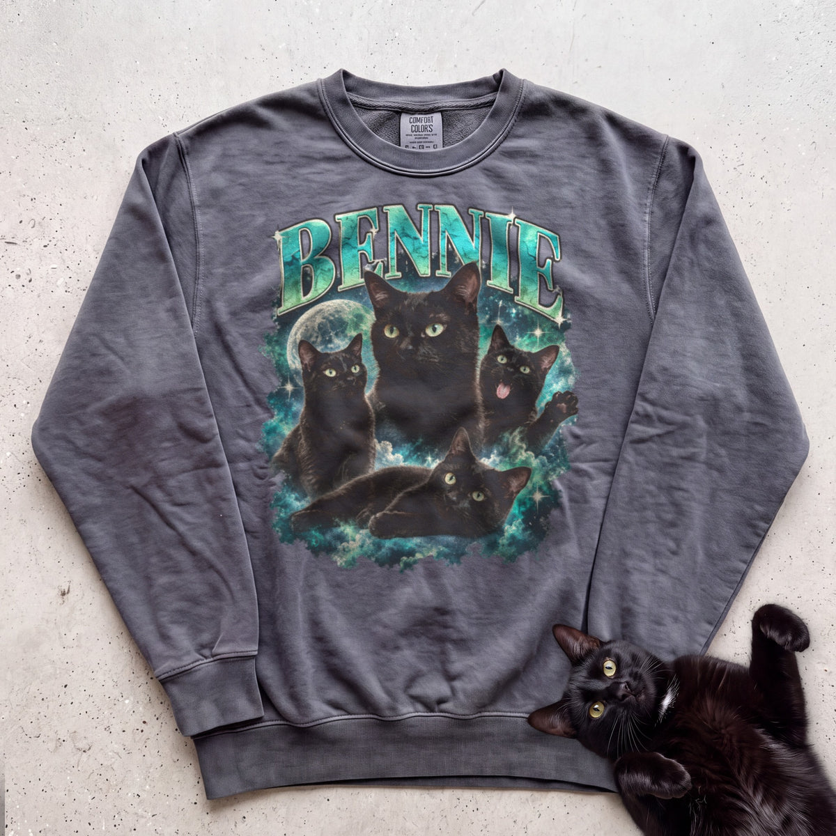 Custom Cat Portrait Sweatshirt — Personalized Cat Moon Graphic Sweatshirt - Pepper