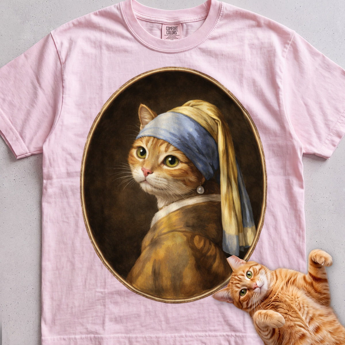 Art Personalized Custom Cat tee, Light Pink, with matching cat