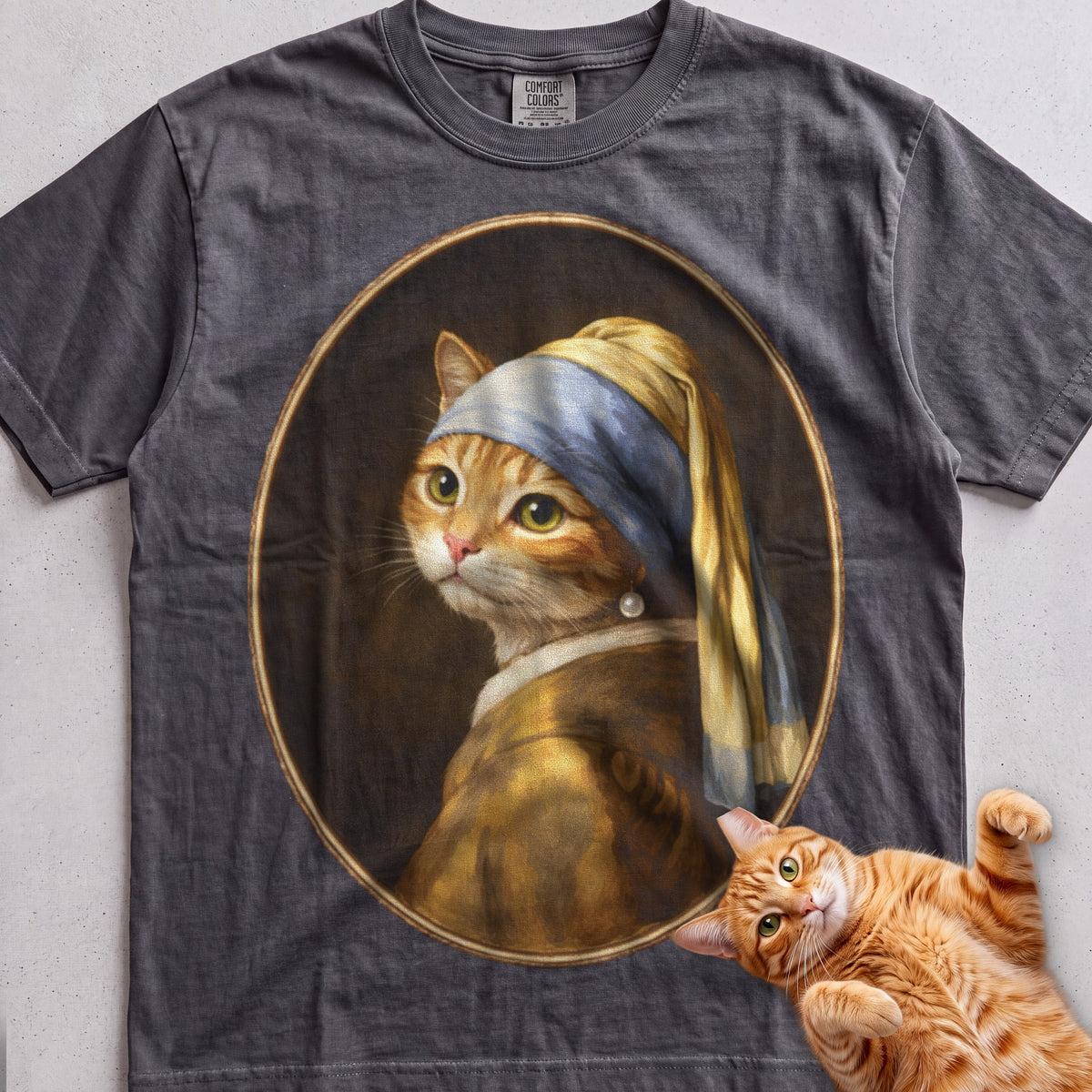 Art Personalized Custom Cat tee, Dark Heather, with matching cat