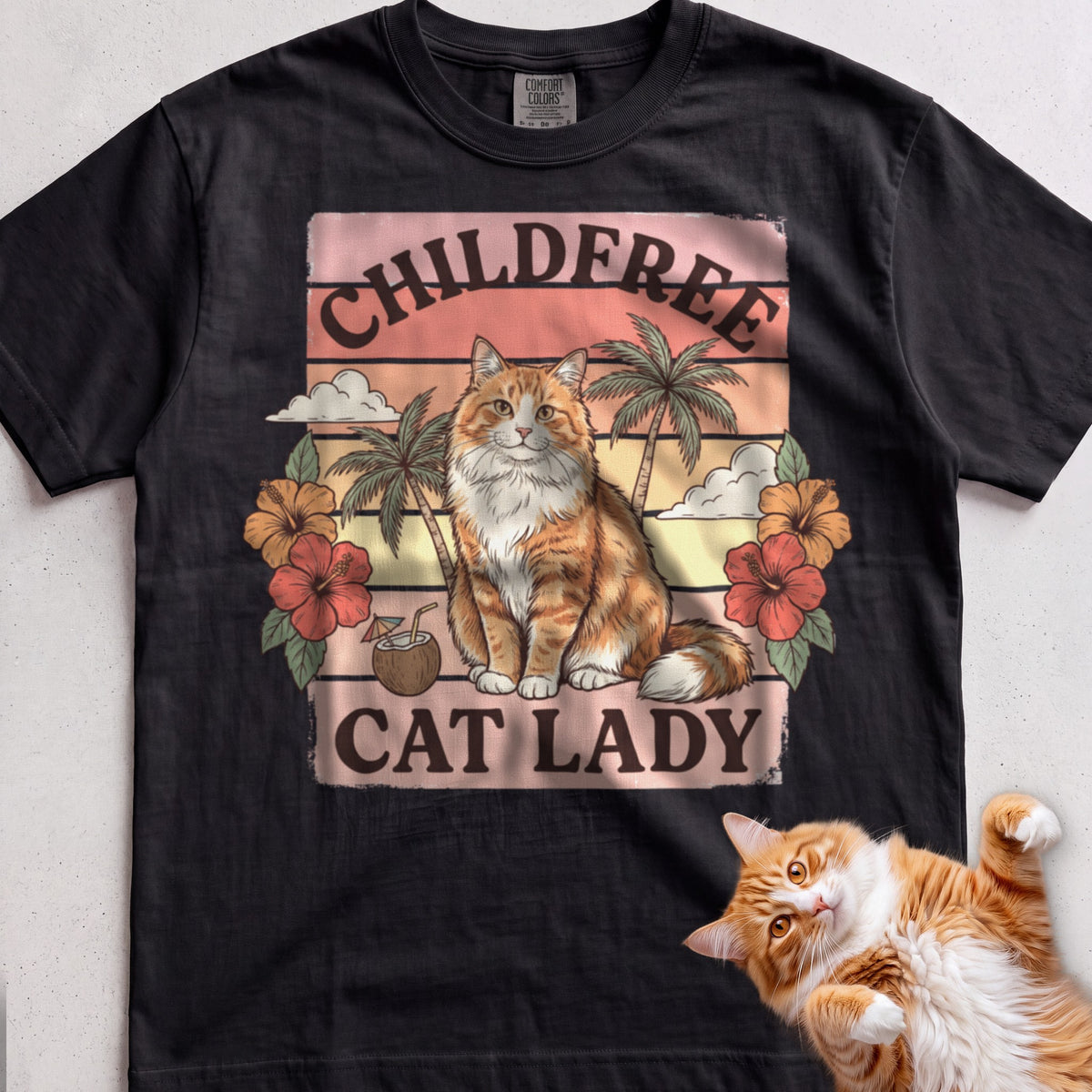 Childfree Cat Lady Customizable Personalized tee, Black, with matching cat
