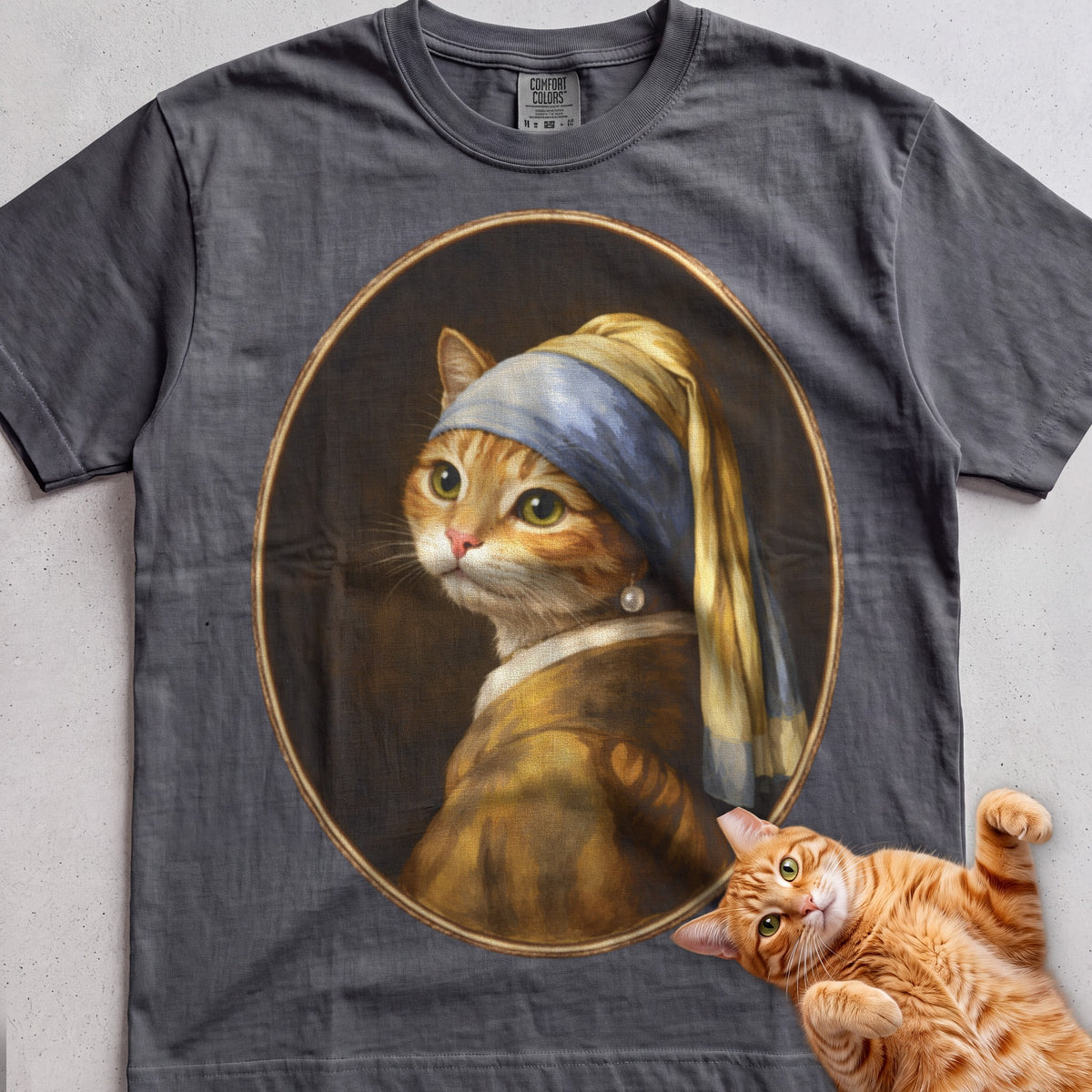 Art Personalized Custom Cat tee, Charcoal, with matching cat