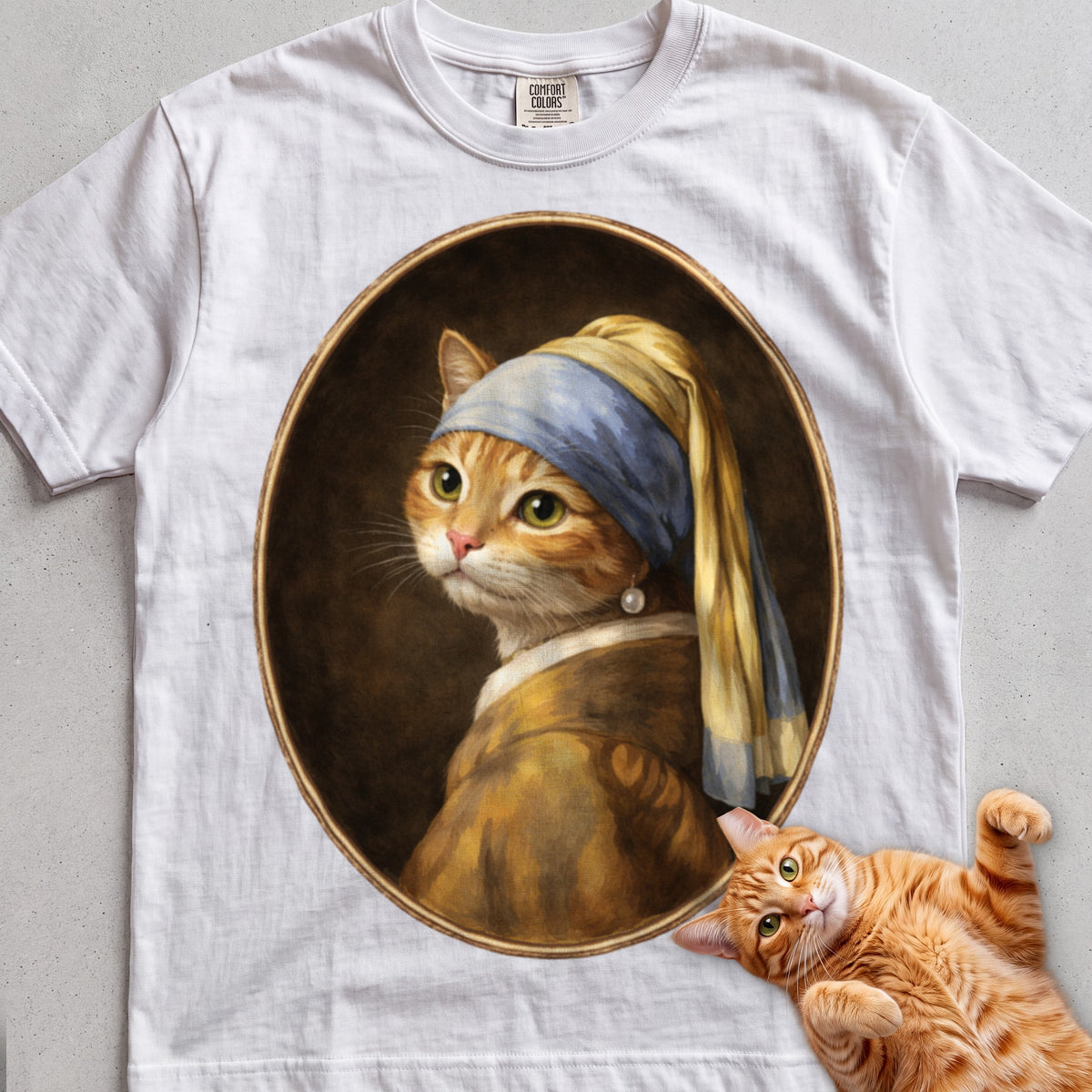 Art Personalized Custom Cat tee, White, with matching cat
