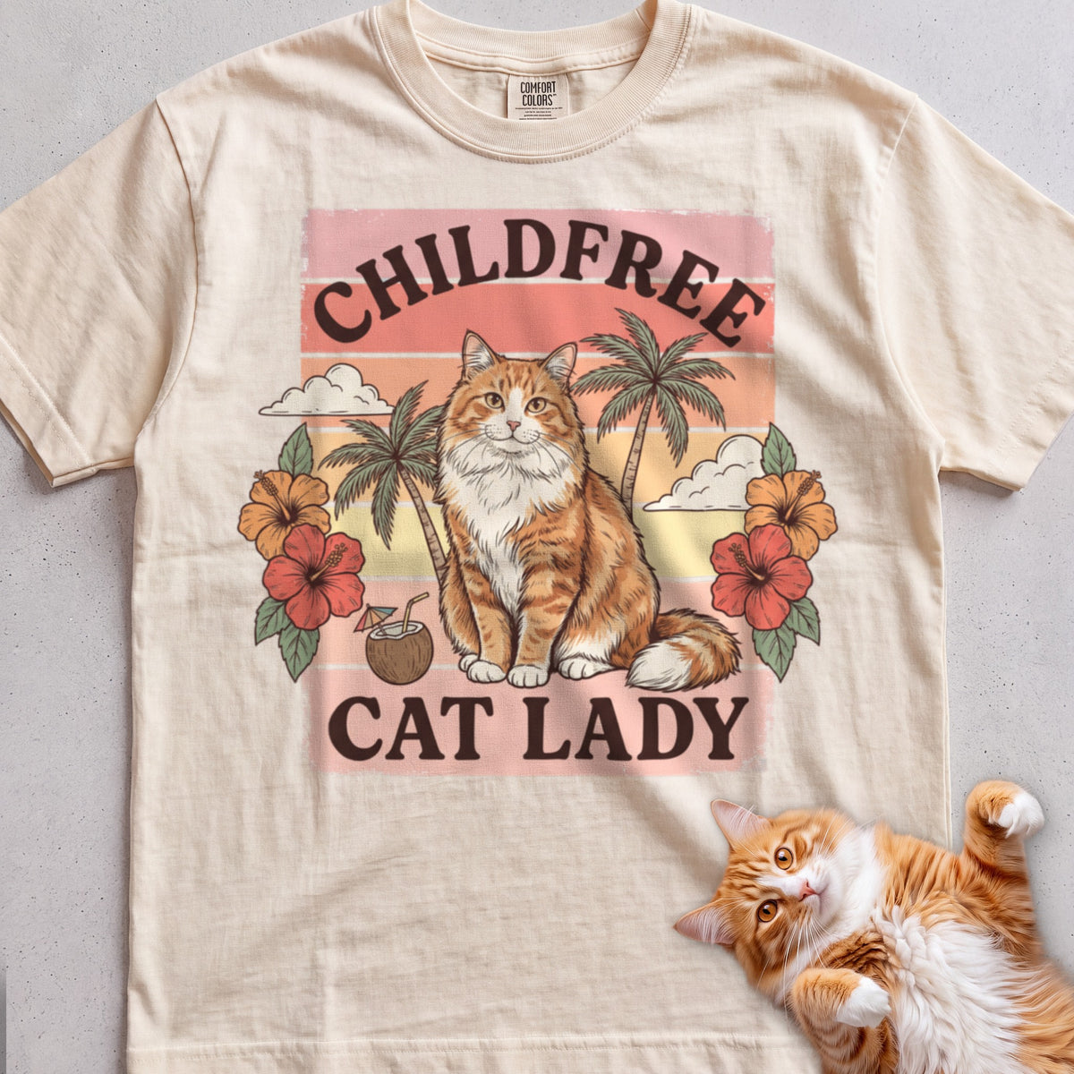 Childfree Cat Lady Customizable Personalized tee, Natural, with matching cat