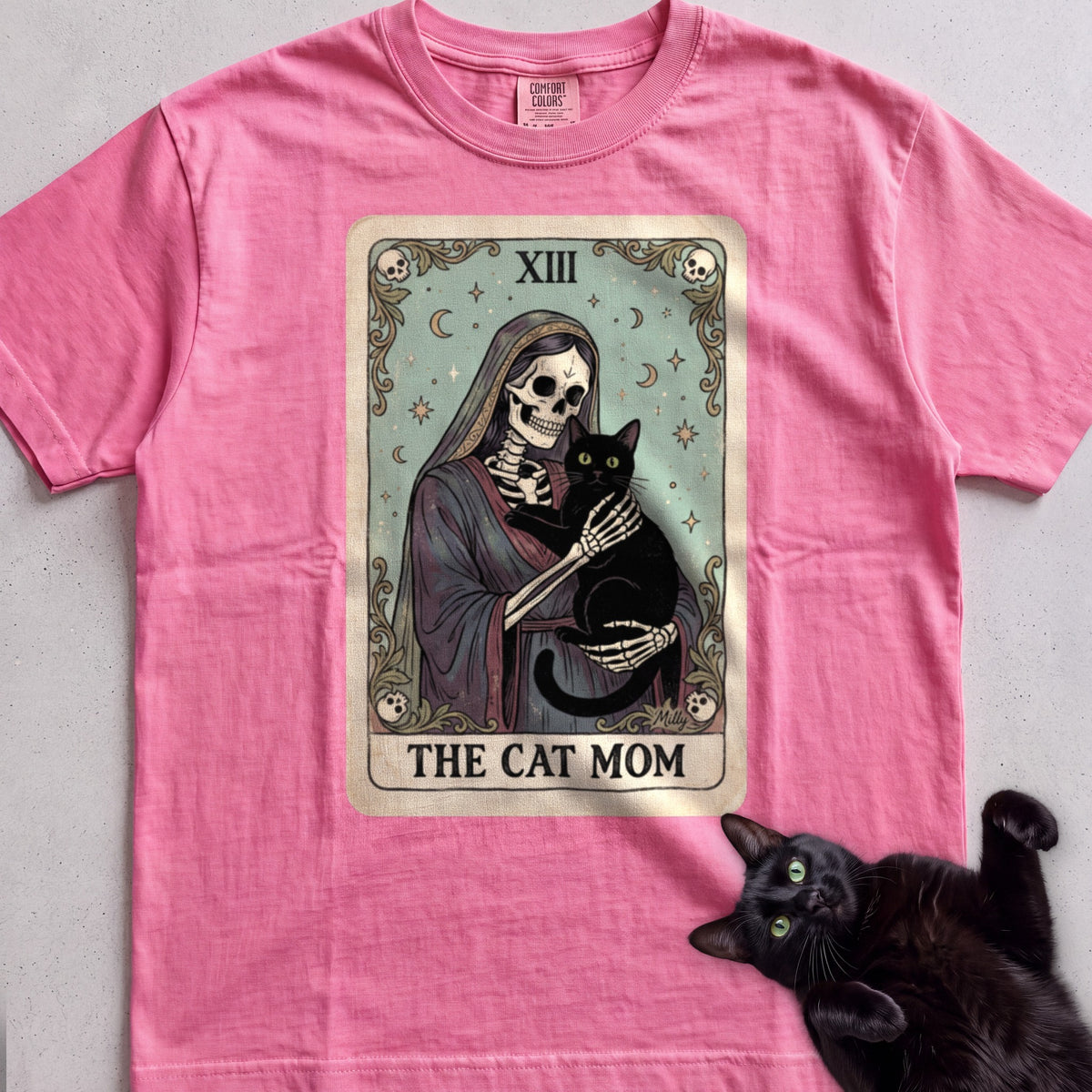 Tarot 'The Cat Mom' Personalized tee, Azalea, with matching cat
