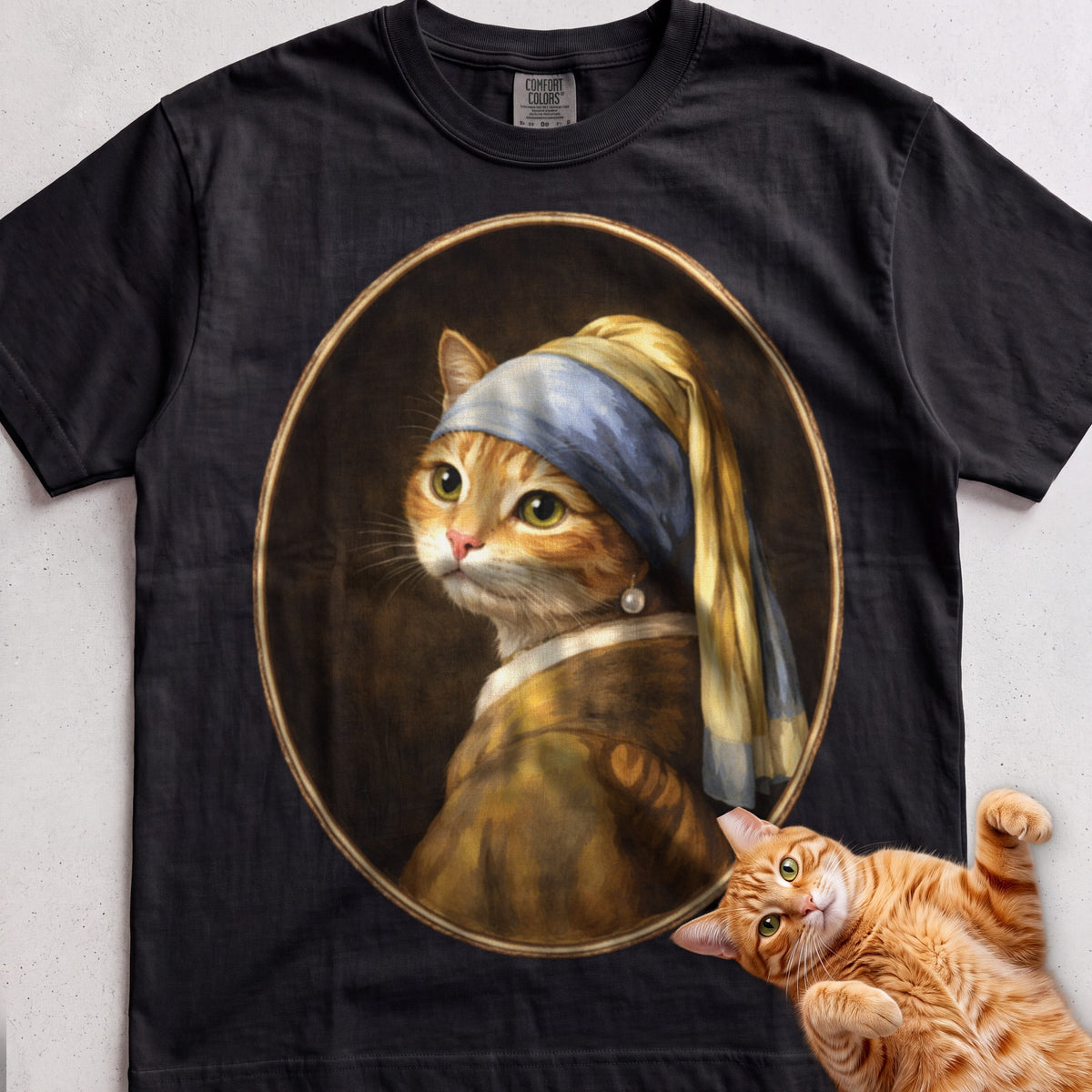 Art Personalized Custom Cat tee, Black, with matching cat