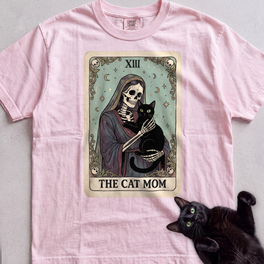 Tarot 'The Cat Mom' Personalized tee, Light Pink, with matching cat