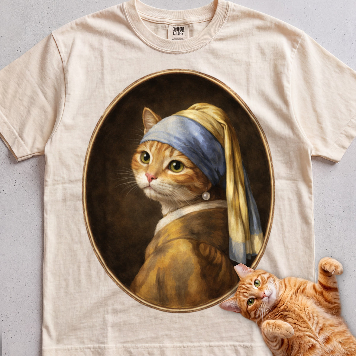 Art Personalized Custom Cat tee, Natural, with matching cat