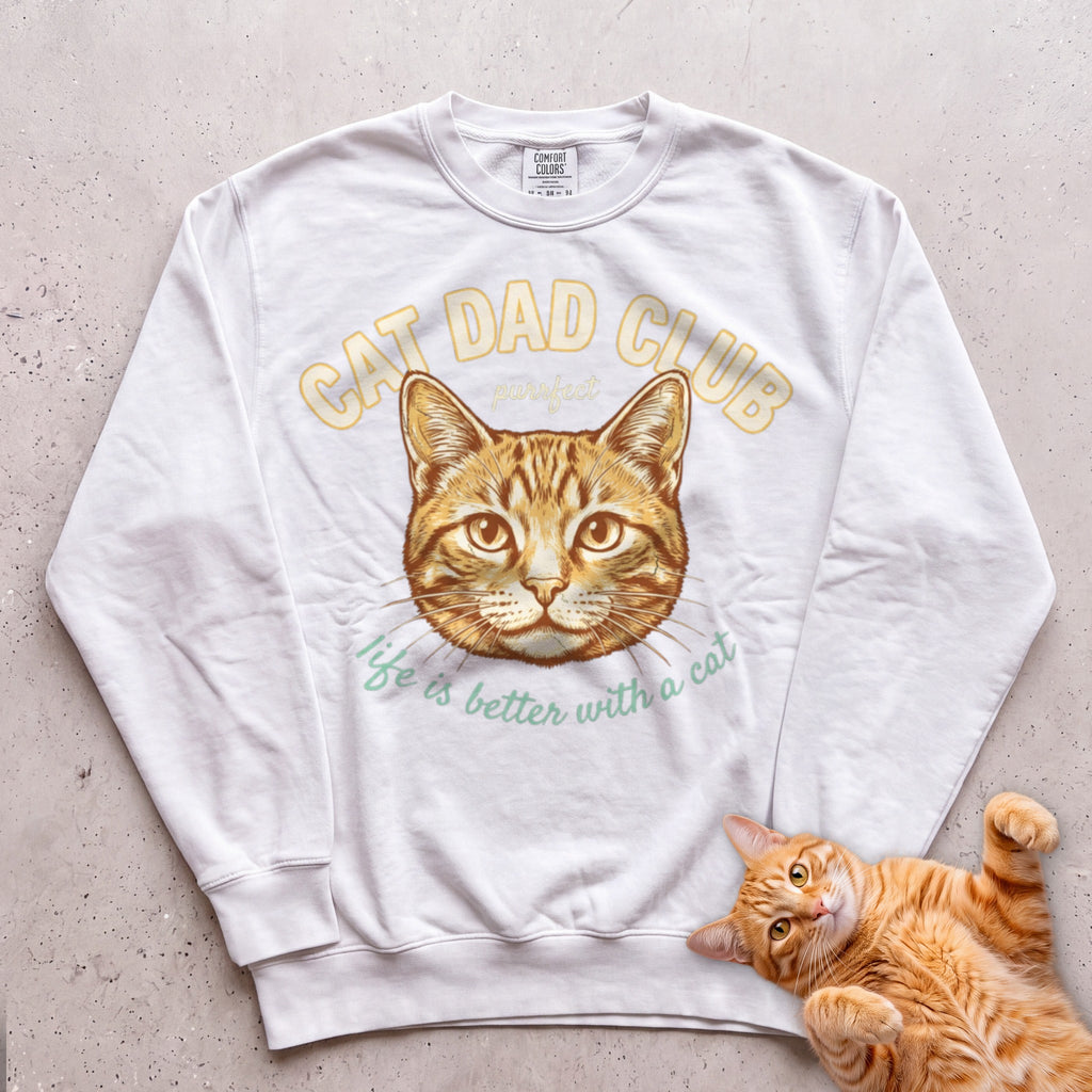 Customizable Personalized Cat Dad Club Sweatshirt - White