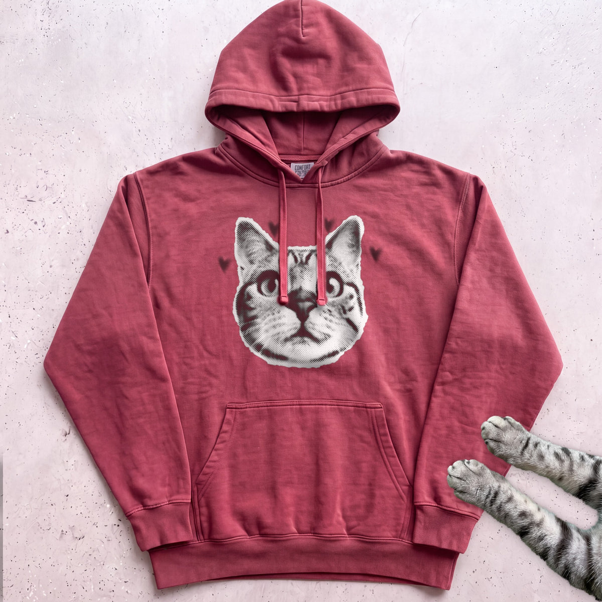 Cute Cat Face Hoodie - Crimson