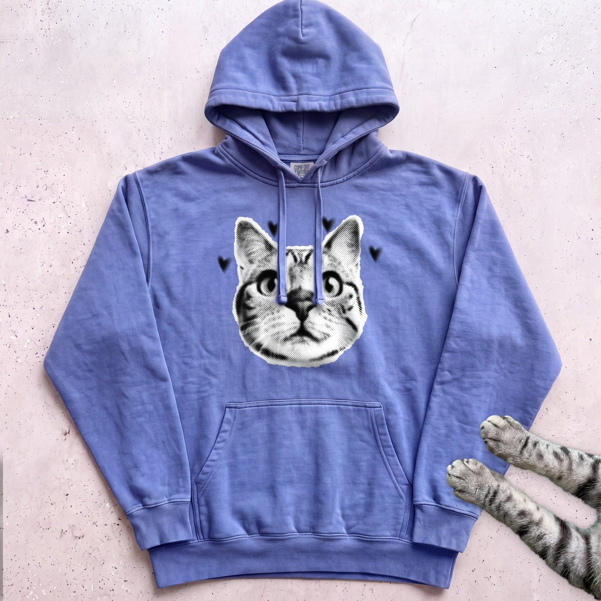 Cute Cat Face Hoodie - Flo Blue