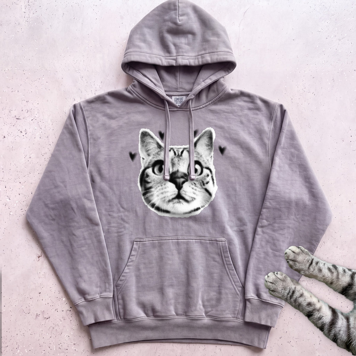 Cute Cat Face Hoodie - Grey