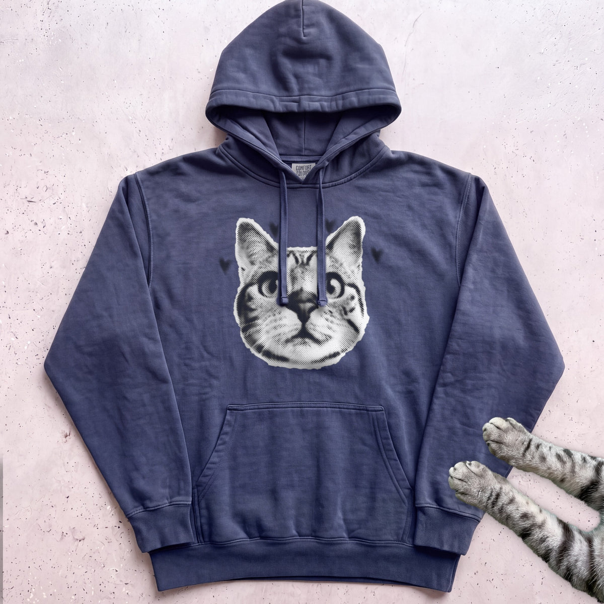 Cute Cat Face Hoodie - True Navy