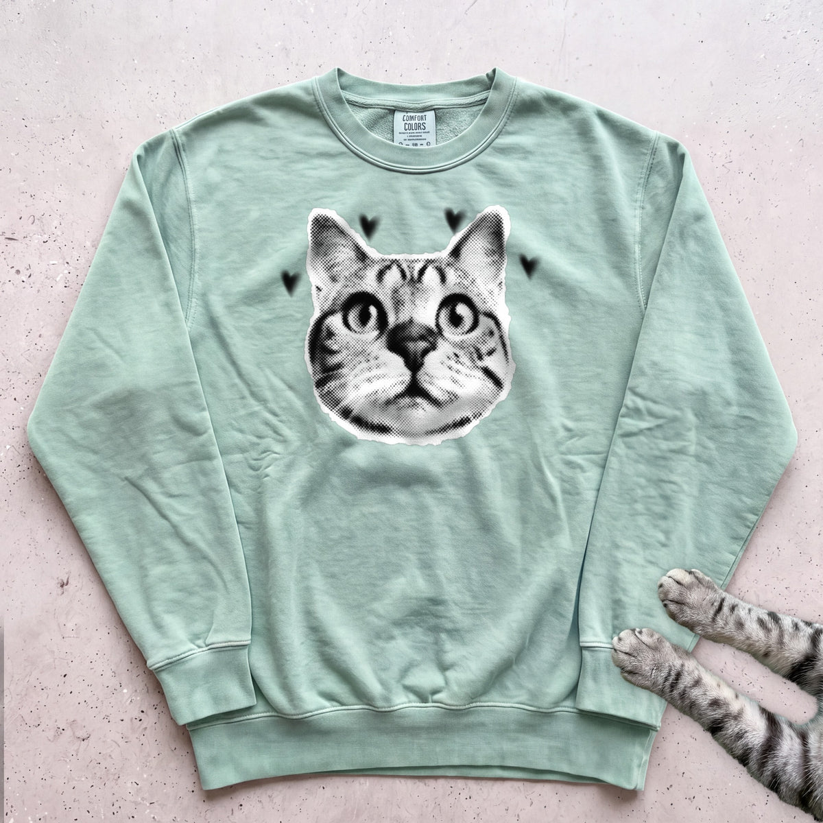 Cute Cat Face Sweatshirt - Light Green