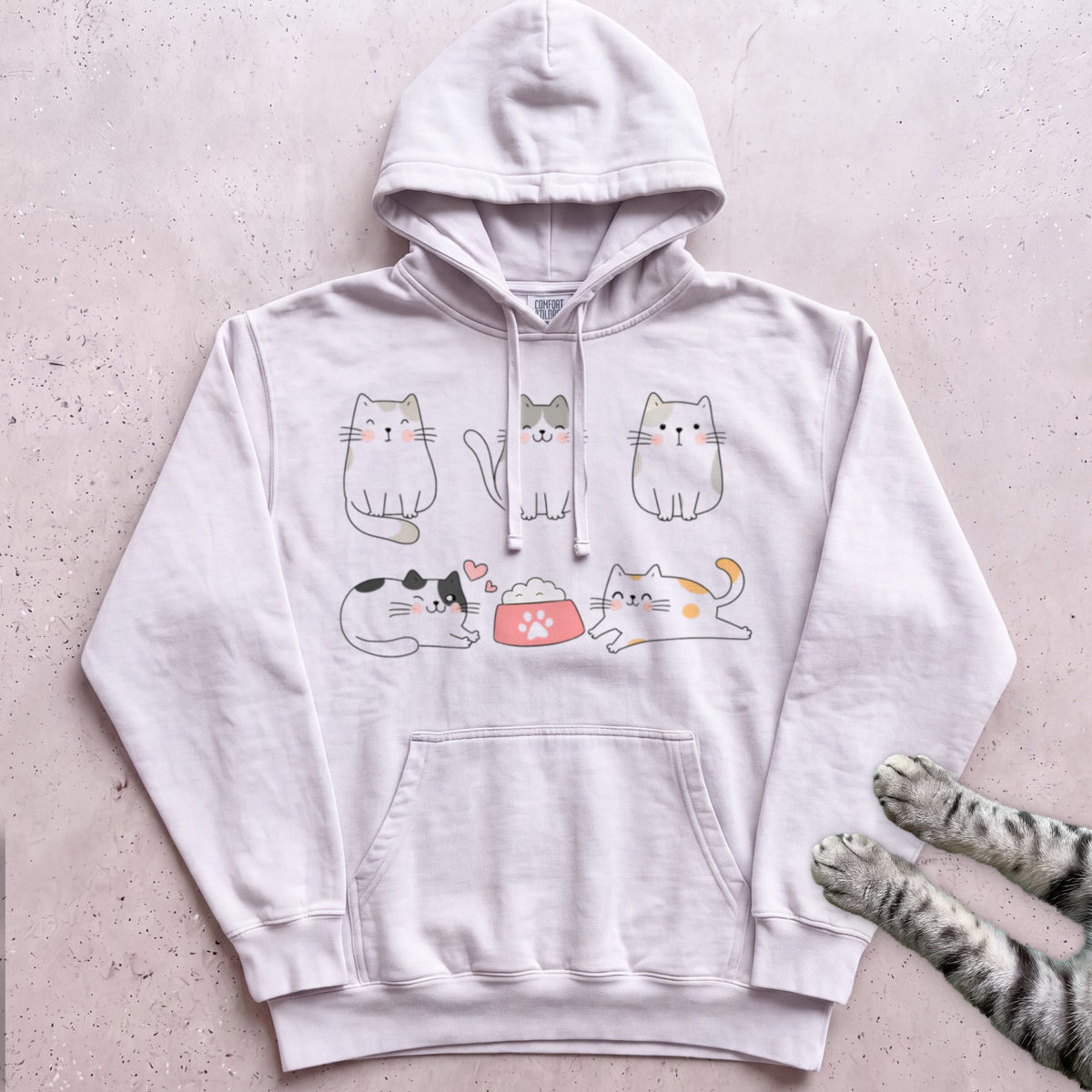 Cute Cat Family Hoodie - White