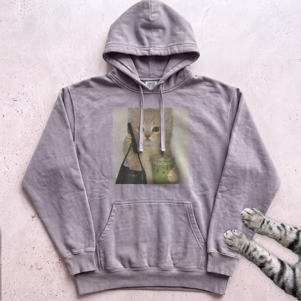 Cute Cat with Matcha Hoodie - Grey