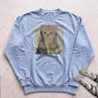 Cute Cat with Matcha Sweatshirt - Chambray